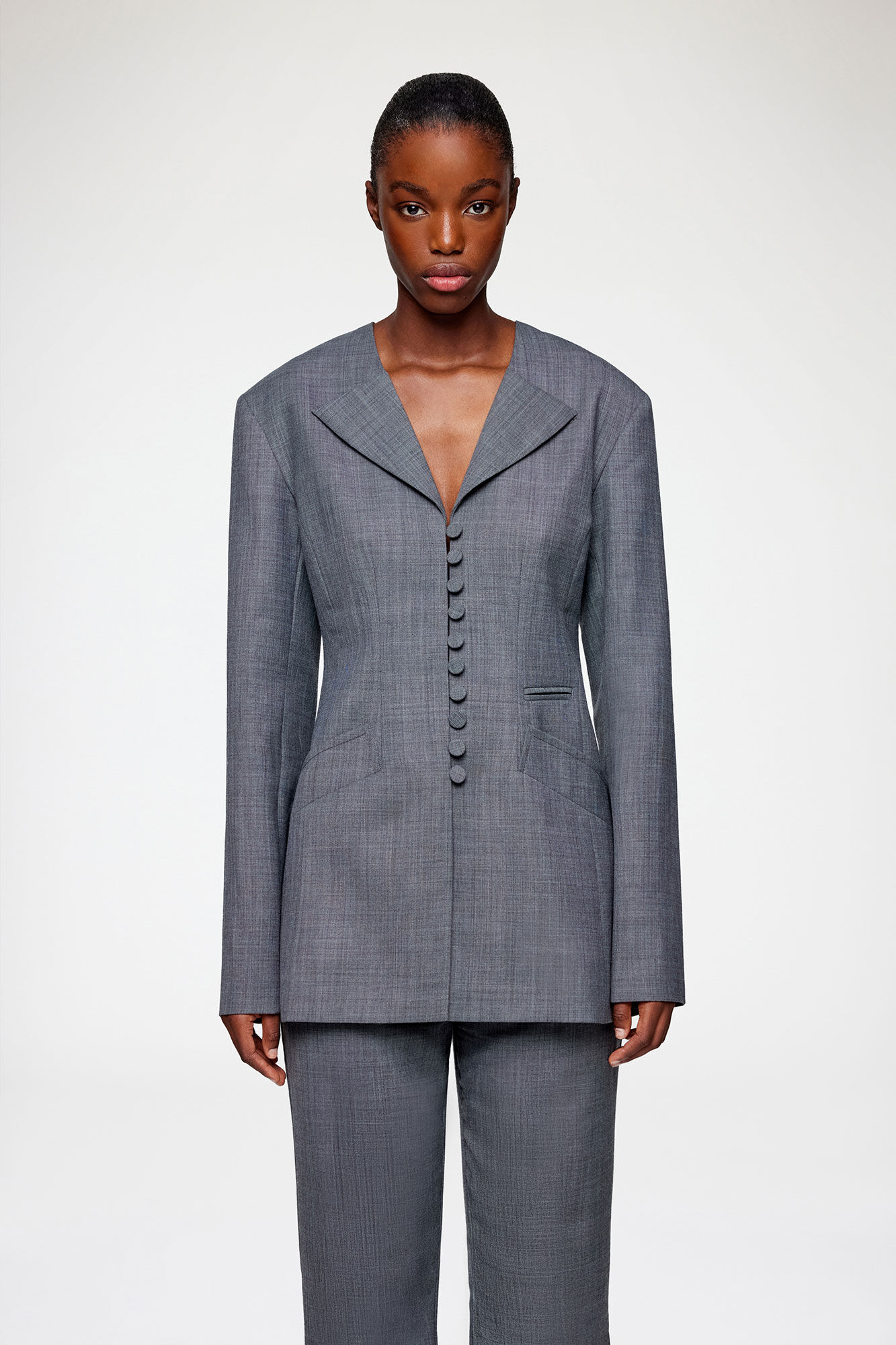 Blazer in Grey Wool Melange | GANNI