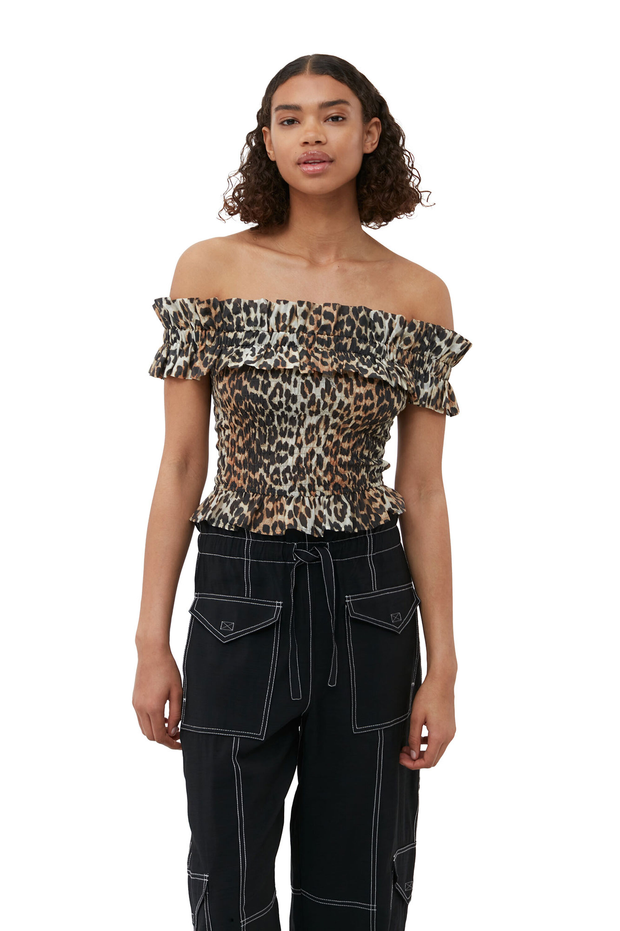 Sheer Voile Cropped Off-Shoulder Smock Top