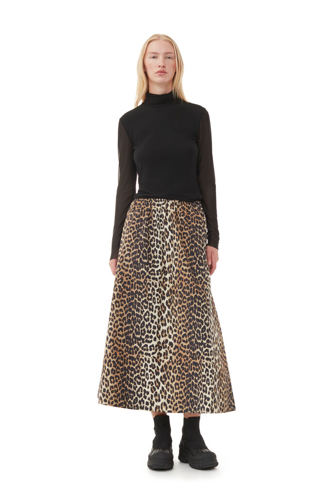 GANNI Leopard Printed Elasticated Maxi Skirt