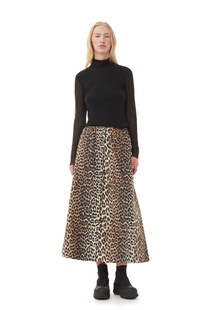 Leopard Printed Elasticated Maxi Skirt, Cotton, in colour Leopard - 1 - GANNI