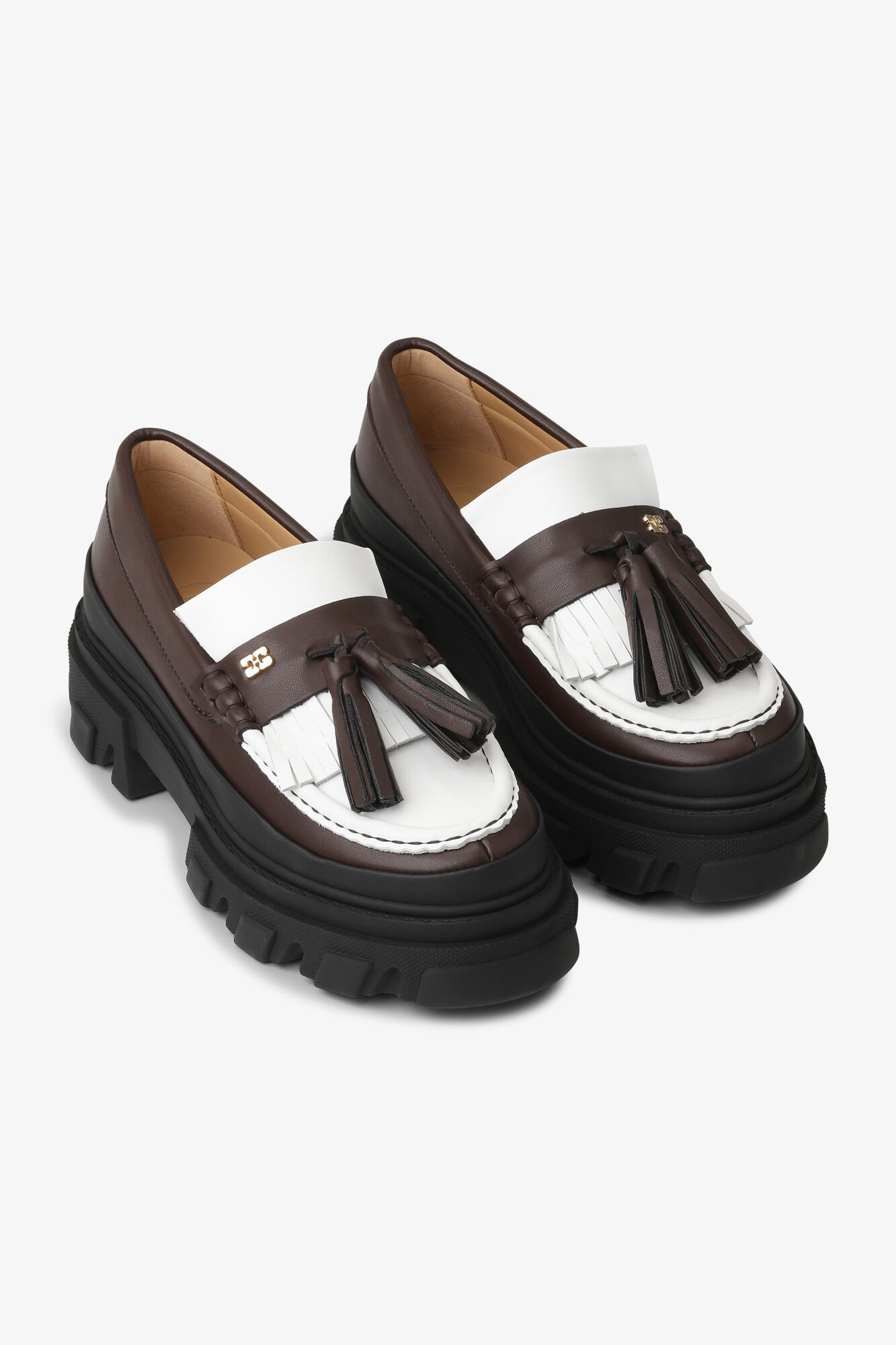 Chocolate Fondant/Egret Brown Cleated Loafers | GANNI US