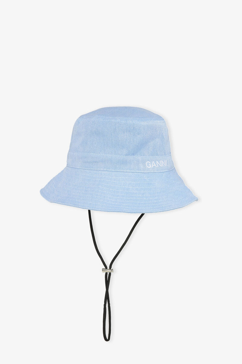 Denim Bucket Hat, Cotton, in colour Baby Blue - 2 - GANNI