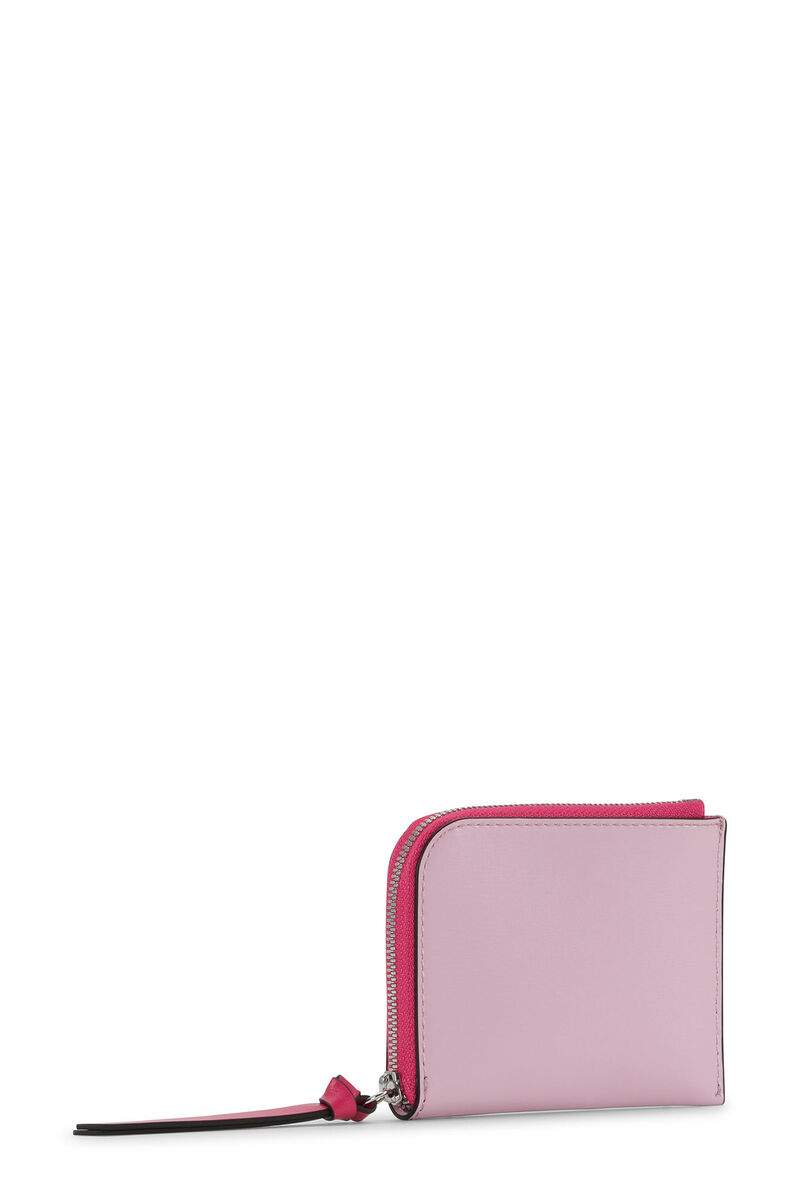 Pink Banner Card Holder , Leather, in colour Pink Nectar - 2 - GANNI