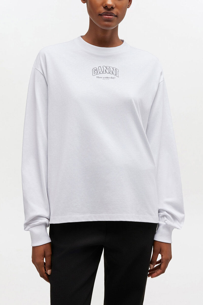 Essential Basic Long-sleeve, Organic Cotton, in colour Bright White - 1 - GANNI