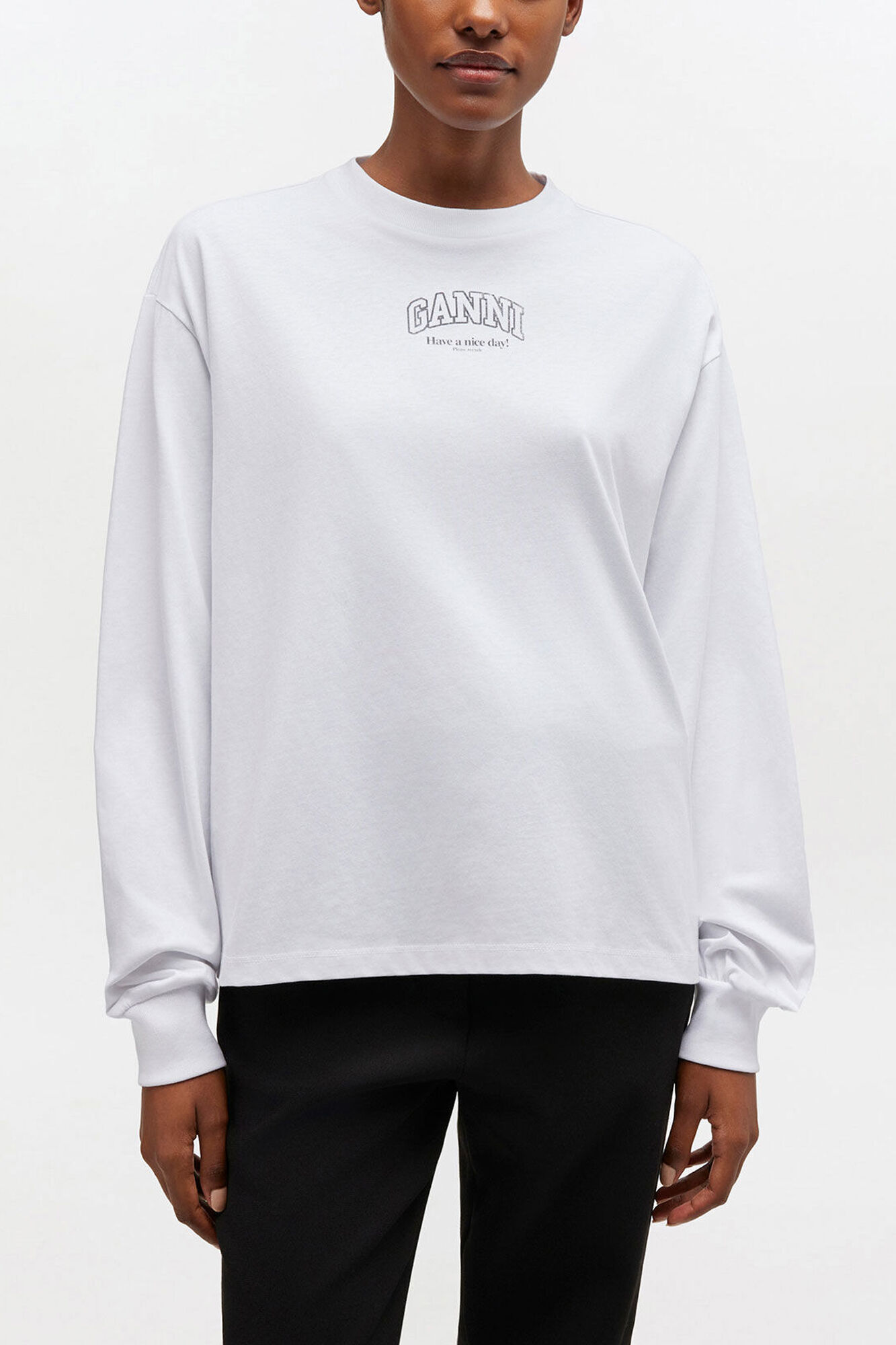 Essential Basic Long-sleeve, Organic Cotton, in colour Bright White - 1 - GANNI