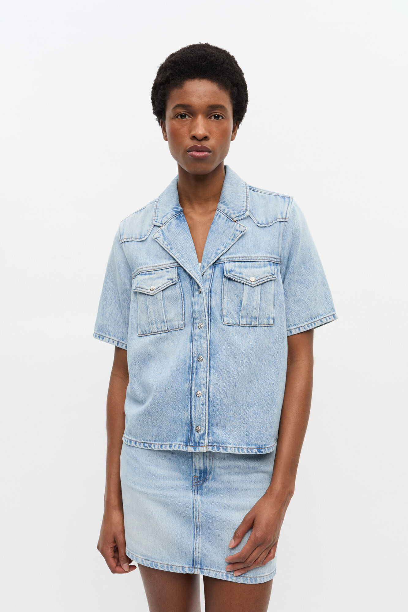 Light Blue Denim Shirt, Lyocell, in colour Light Blue Stone - 1 - GANNI
