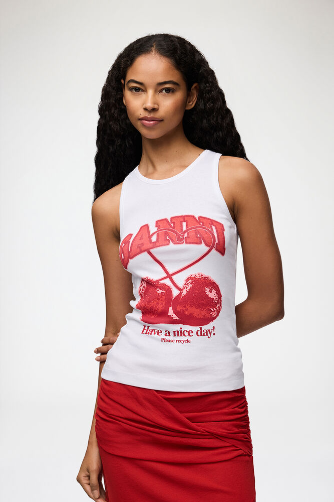 Tanktop med kirseb&aelig;r, Bright White