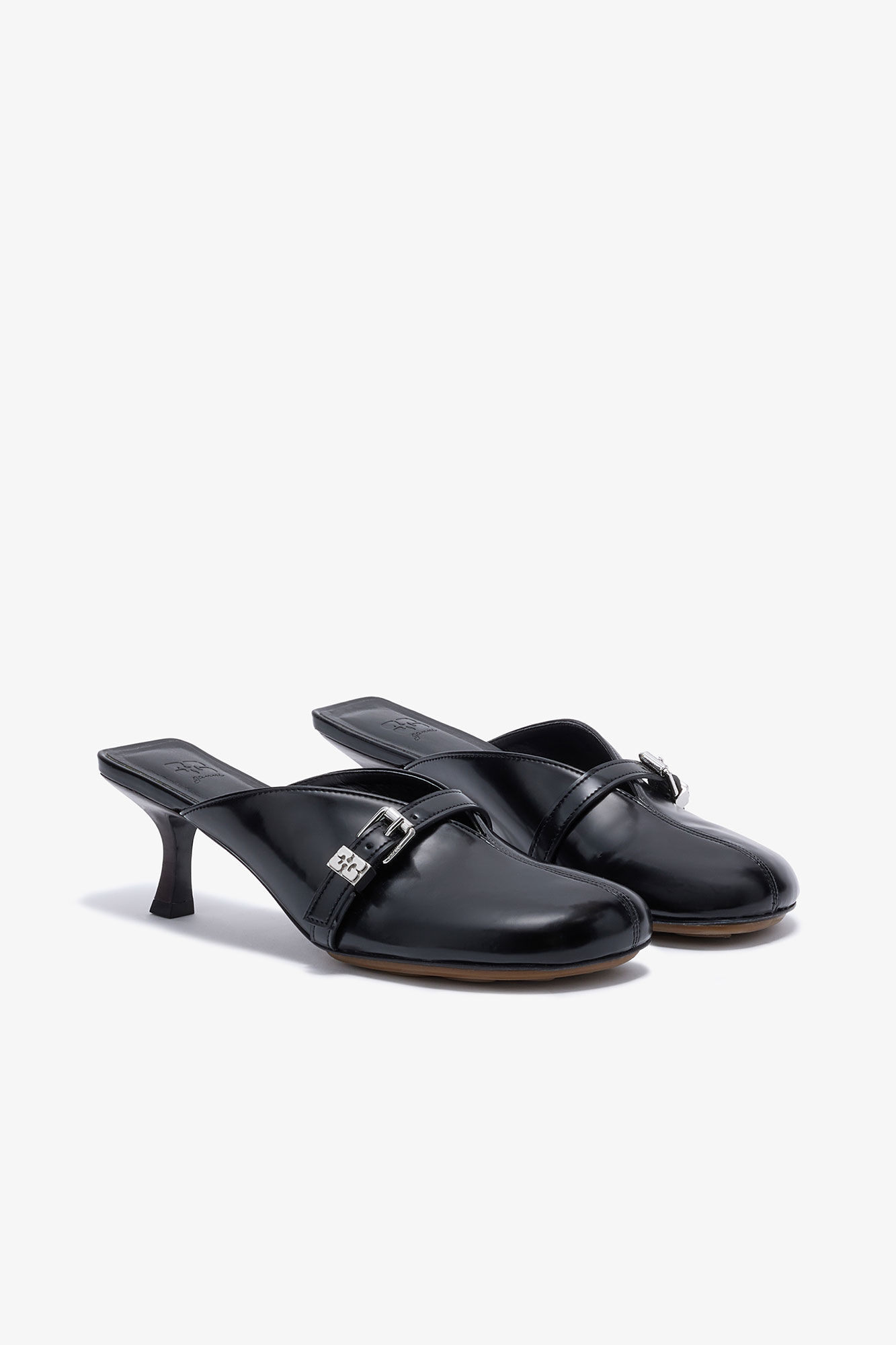 Black Heeled Sue Mules, Polyurethane, in colour Black - 2 - GANNI