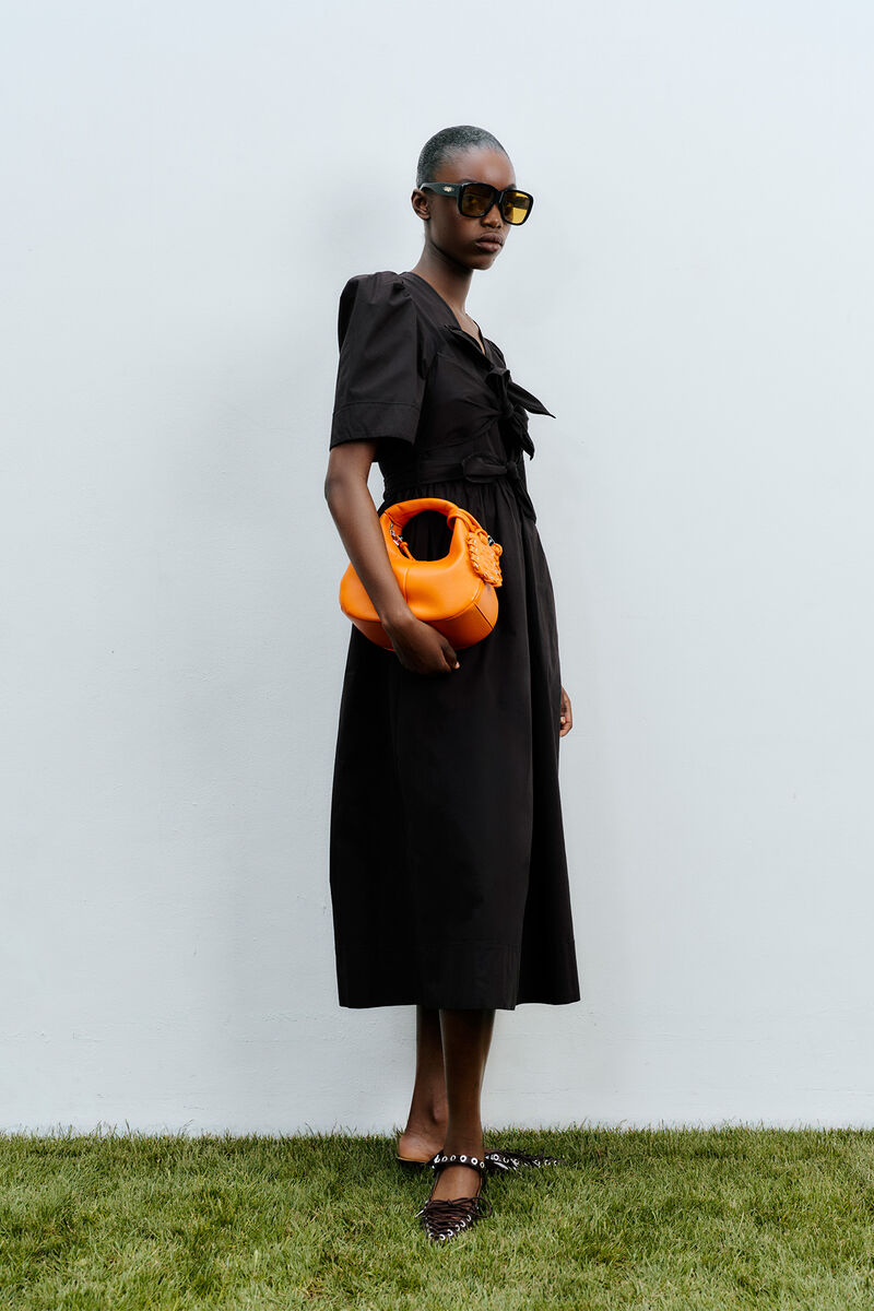 Black Stretch Cotton Dress, Elastane, in colour Black - 1 - GANNI