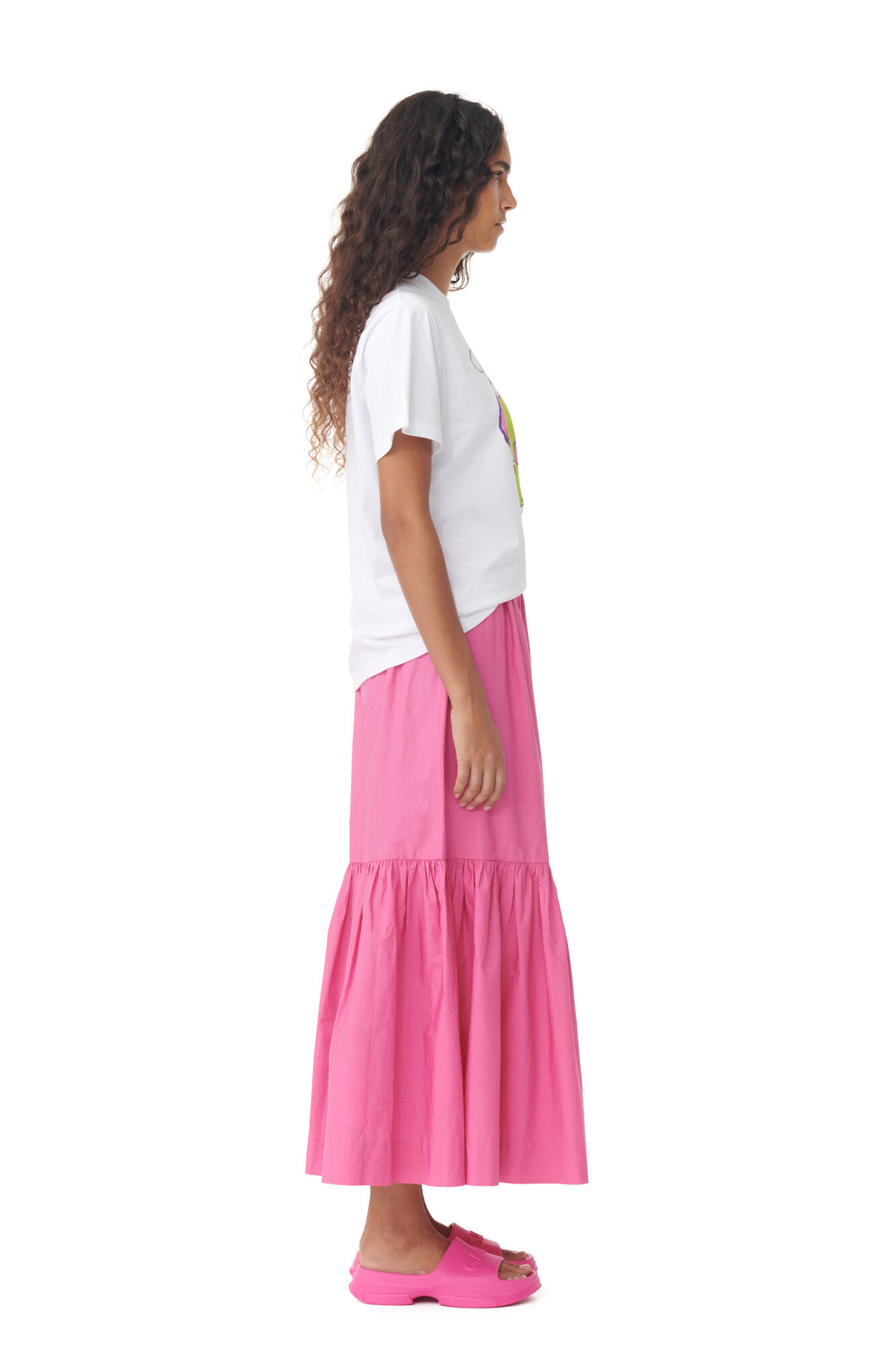 Pink Pool Slide Sandal, Acetate, in colour Shocking Pink - 3 - GANNI