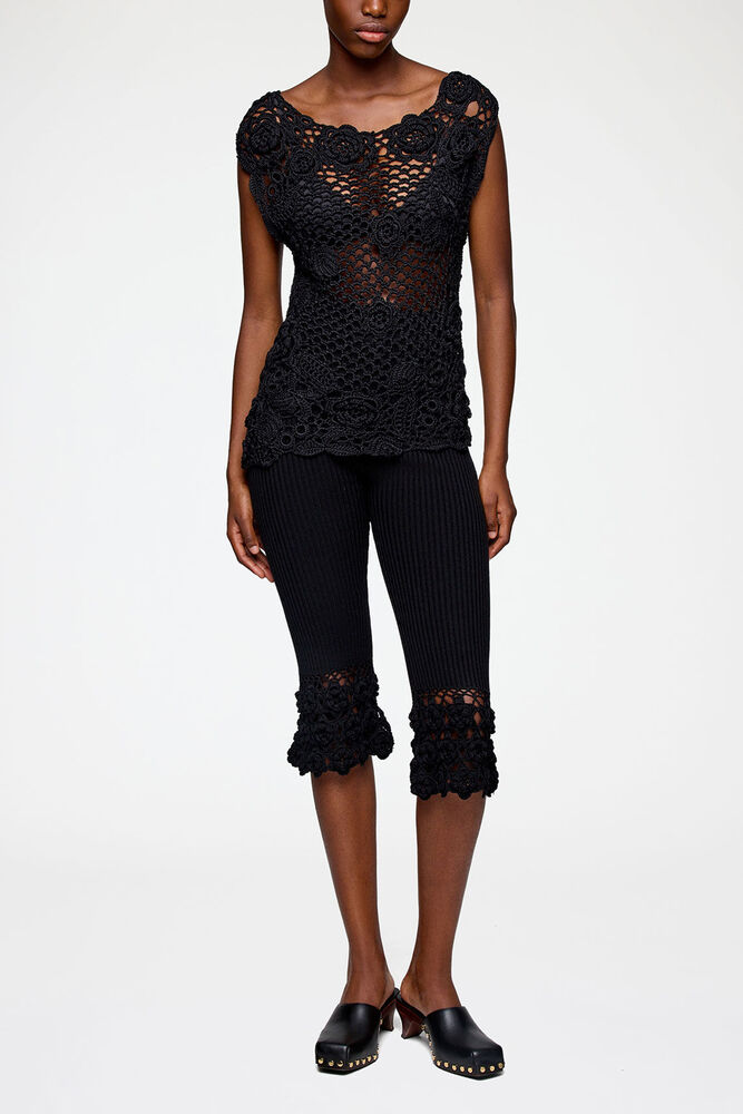 Knit Top in Cotton Crochet, Black
