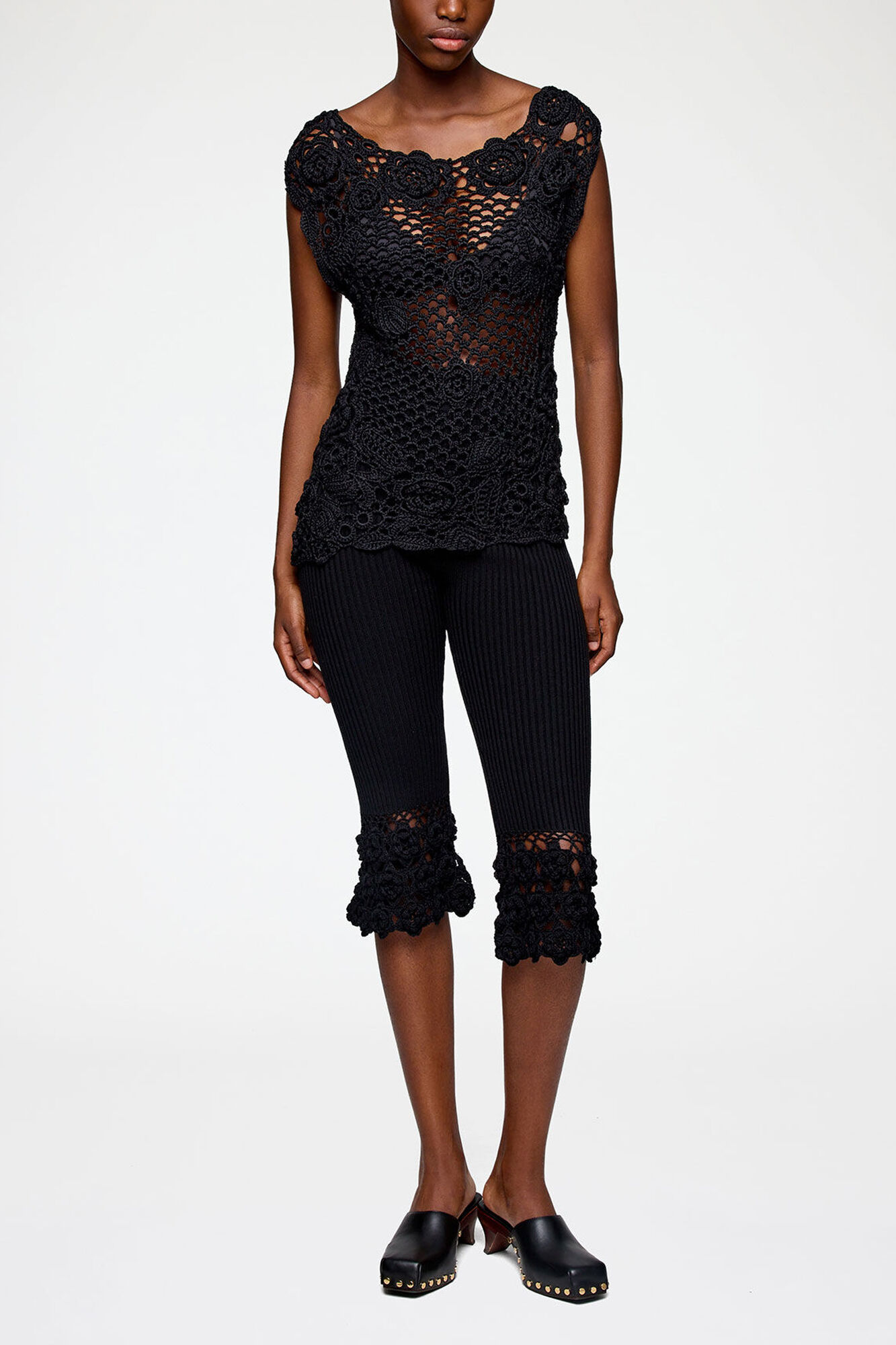 Knit Top in Cotton Crochet, Organic Cotton, in colour Black - 1 - GANNI