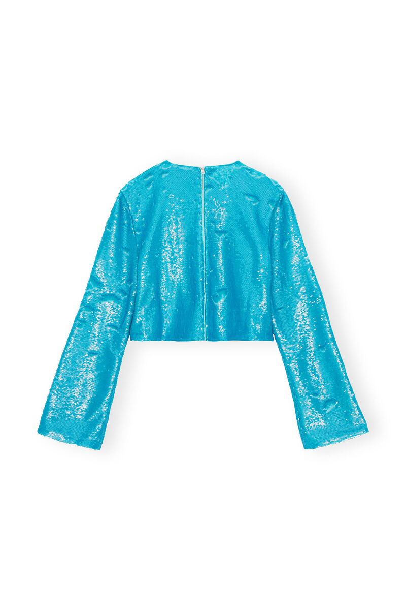 Blue Sequins Blouse, Recycled Polyester, in colour Blue Curacao - 2 - GANNI