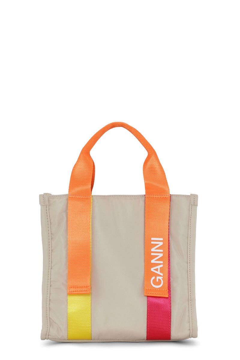 Small Beige Tech Tote, Recycled Polyester, in colour Pale Khaki - 1 - GANNI