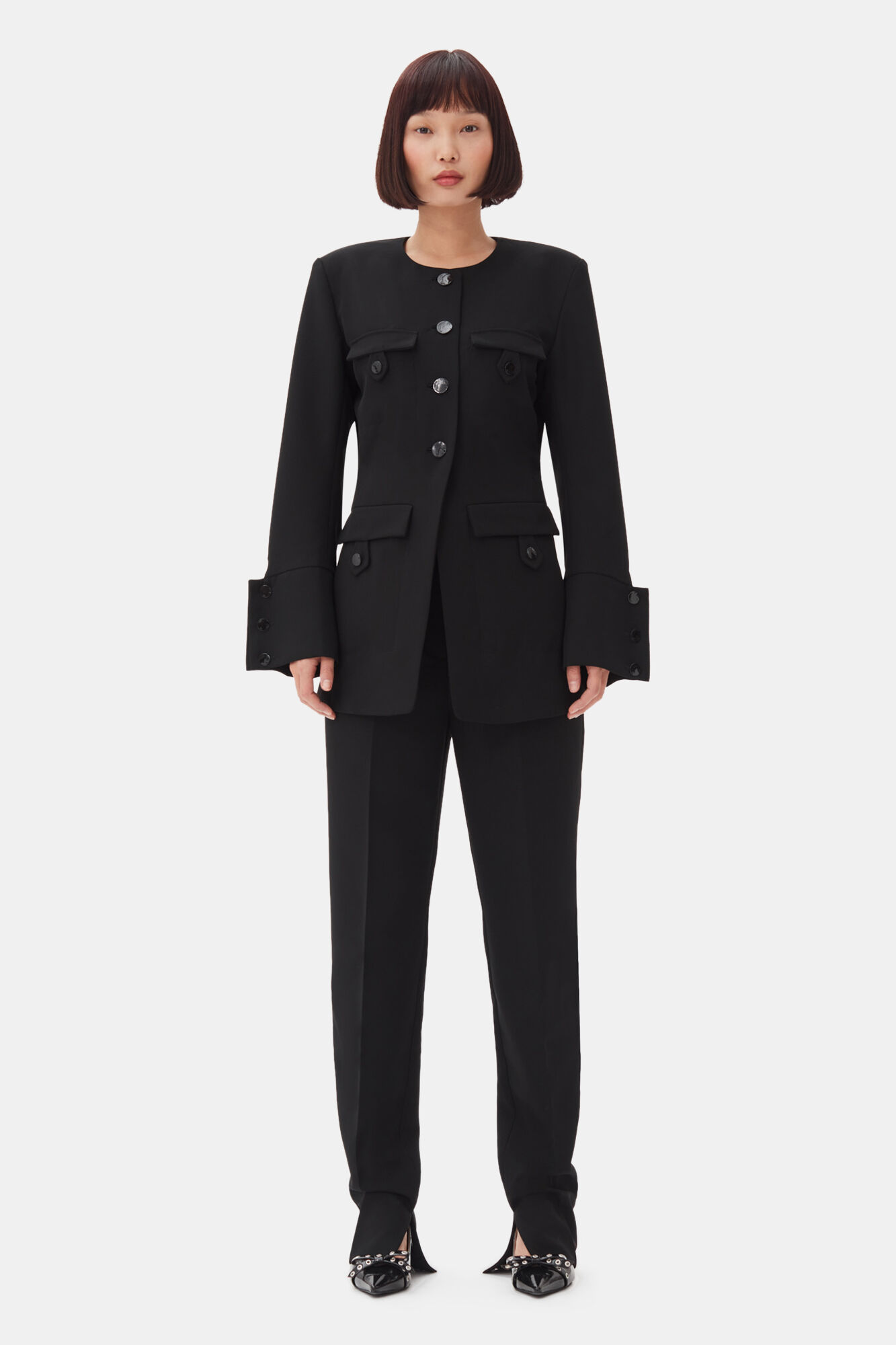 Black Suiting Fitted Blazer, Polyester, in colour Black - 2 - GANNI