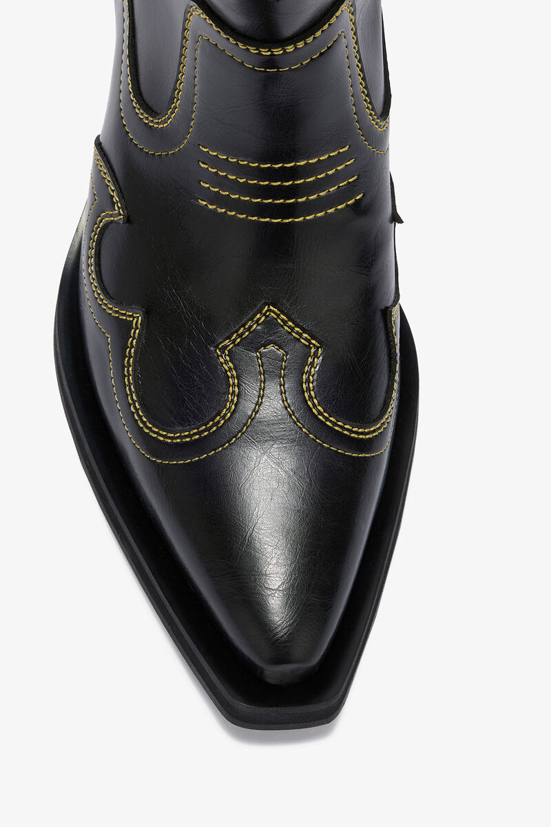 Low Shaft Embroidered Western Boots, Polyurethane, in colour Blazing Yellow - 3 - GANNI