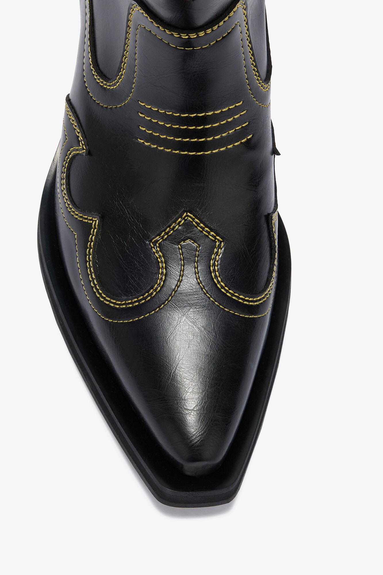 Low Shaft Embroidered Western Boots, Polyurethane, in colour Blazing Yellow - 3 - GANNI