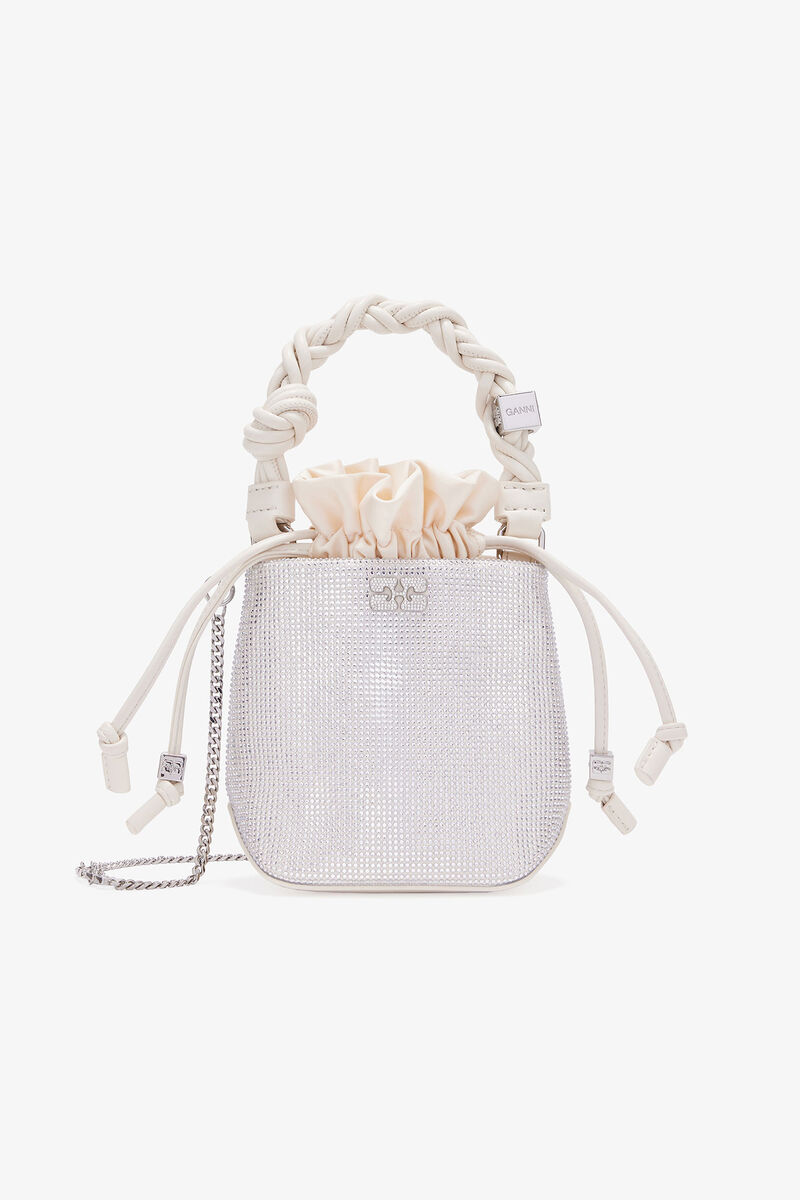 Ivory Mini GANNI Bou Bucket Bag, Recycled Polyester, in colour Egret - 1 - GANNI