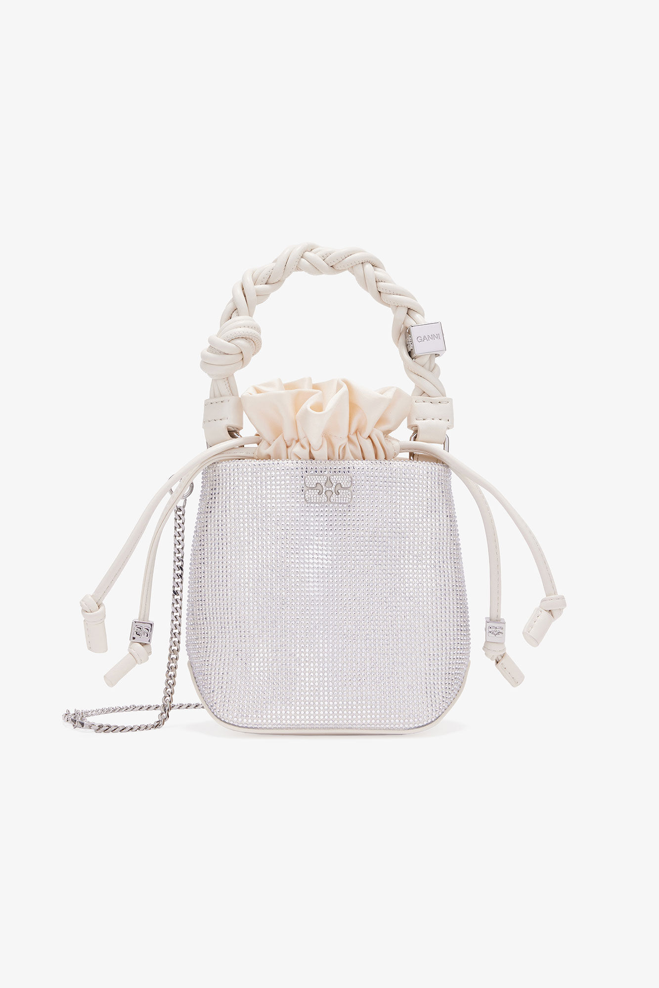 Ivory Mini GANNI Bou Bucket Bag, Recycled Polyester, in colour Egret - 1 - GANNI
