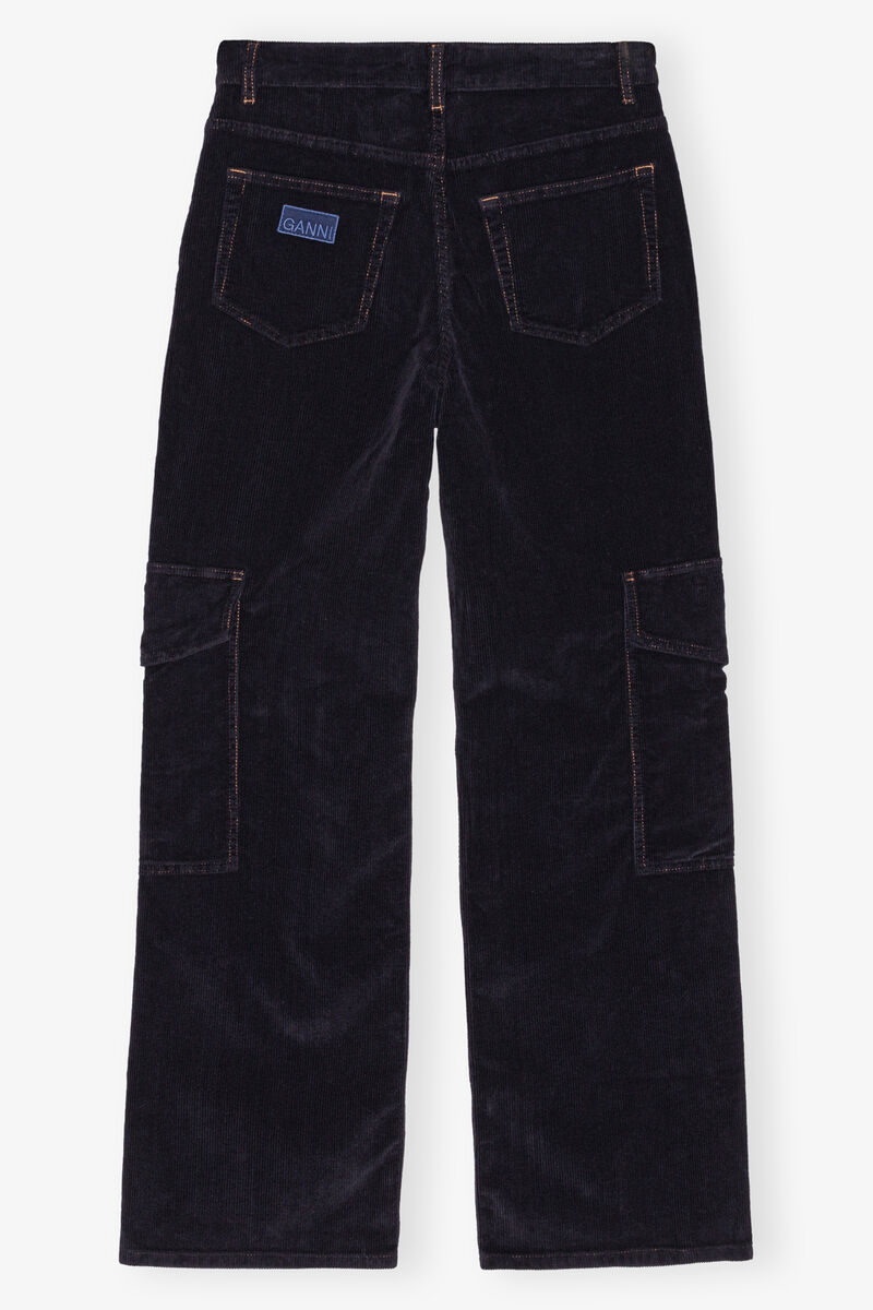 Blue Washed Corduroy Cargo Pants, Elastane, in colour Sky Captain - 2 - GANNI
