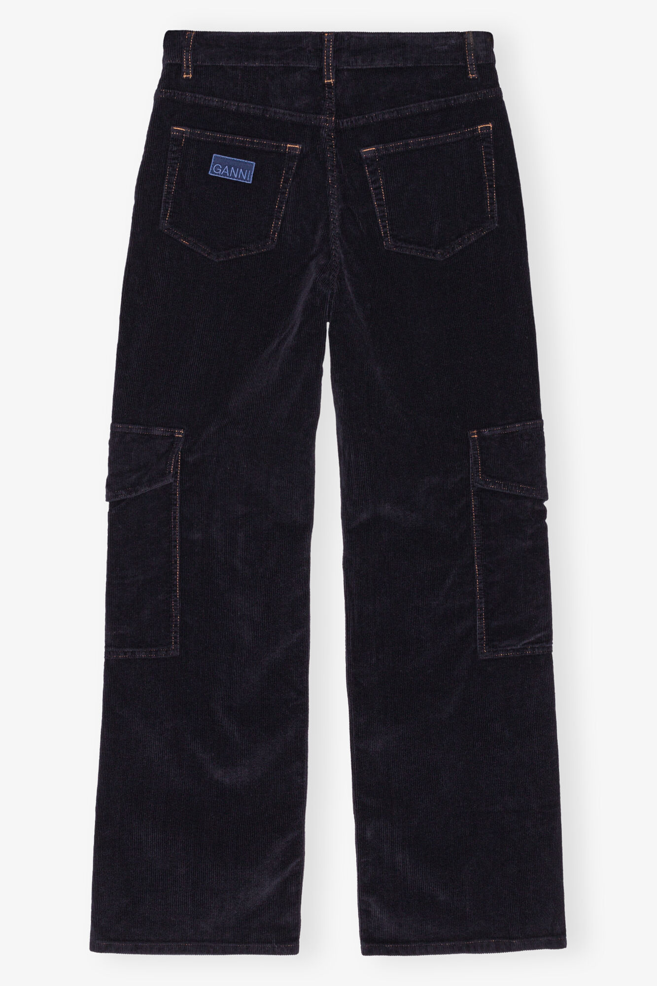Blue Washed Corduroy Cargo Pants, Elastane, in colour Sky Captain - 2 - GANNI