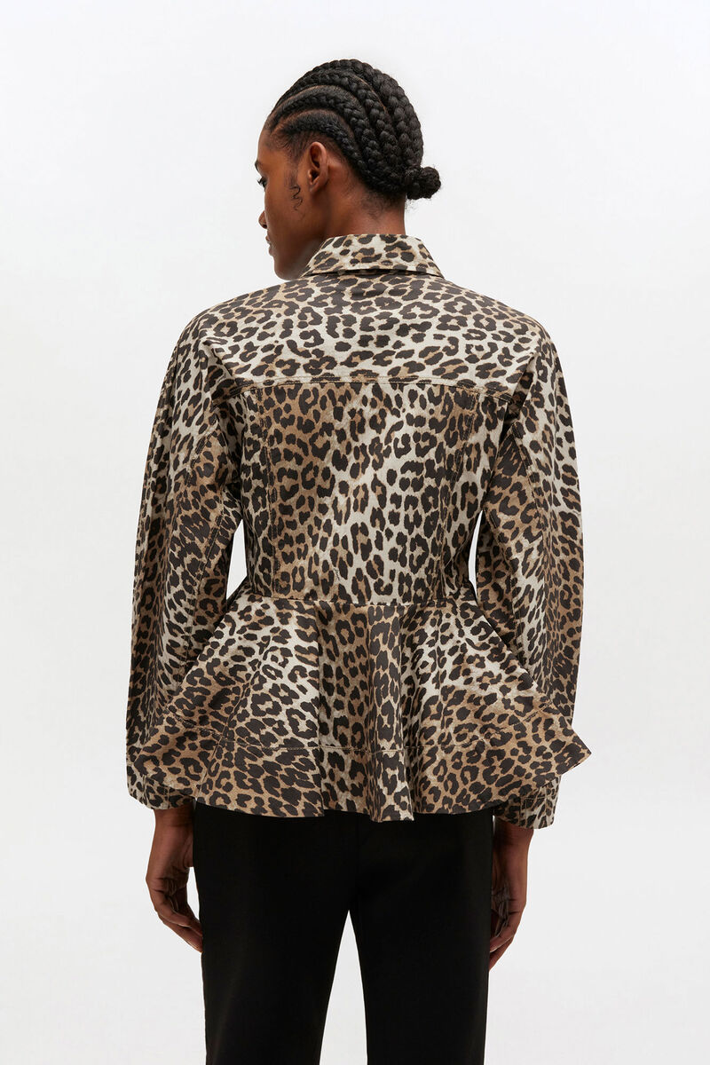 Leopard Peplum Shirt, in colour Almond Milk - 3 - GANNI