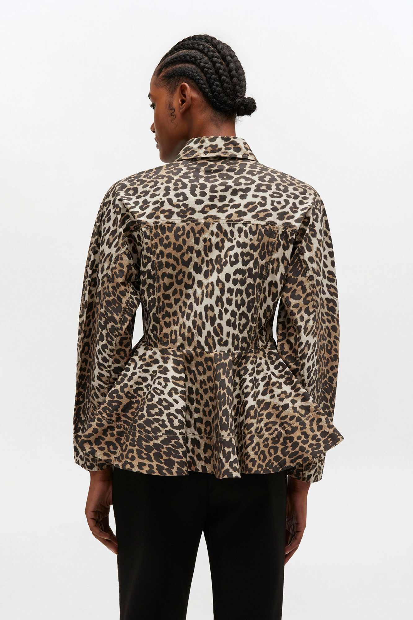 Leopard Peplum Shirt, in colour Almond Milk - 3 - GANNI