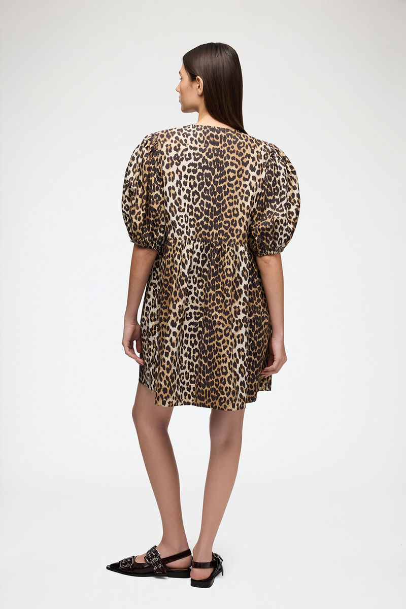 Leopard Cotton Mini Dress, Organic Cotton, in colour Leopard - 3 - GANNI