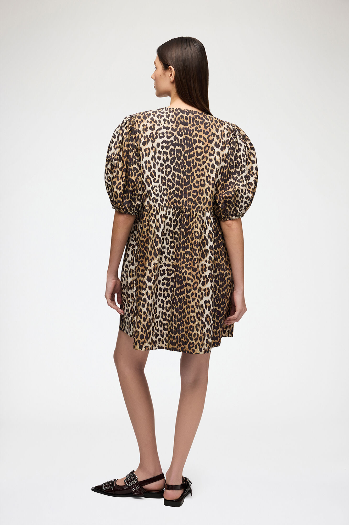 Leopard Cotton Mini Dress, Organic Cotton, in colour Leopard - 3 - GANNI
