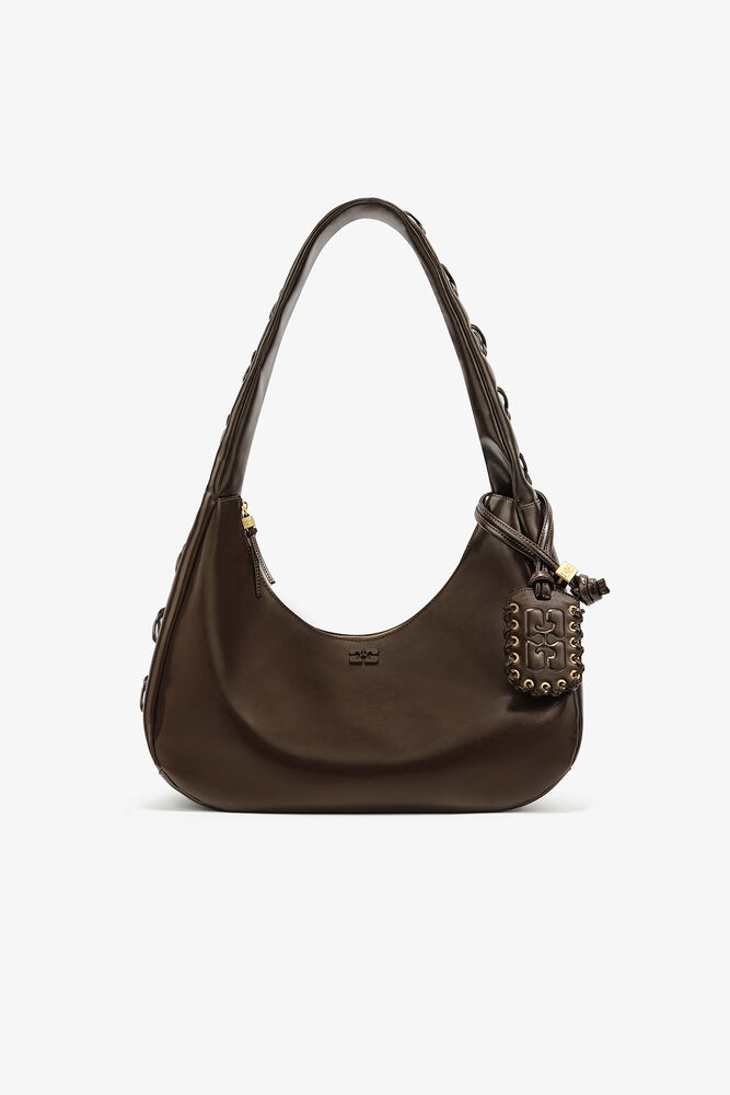 Green Medium Laces Hobo Bag, Dark Olive