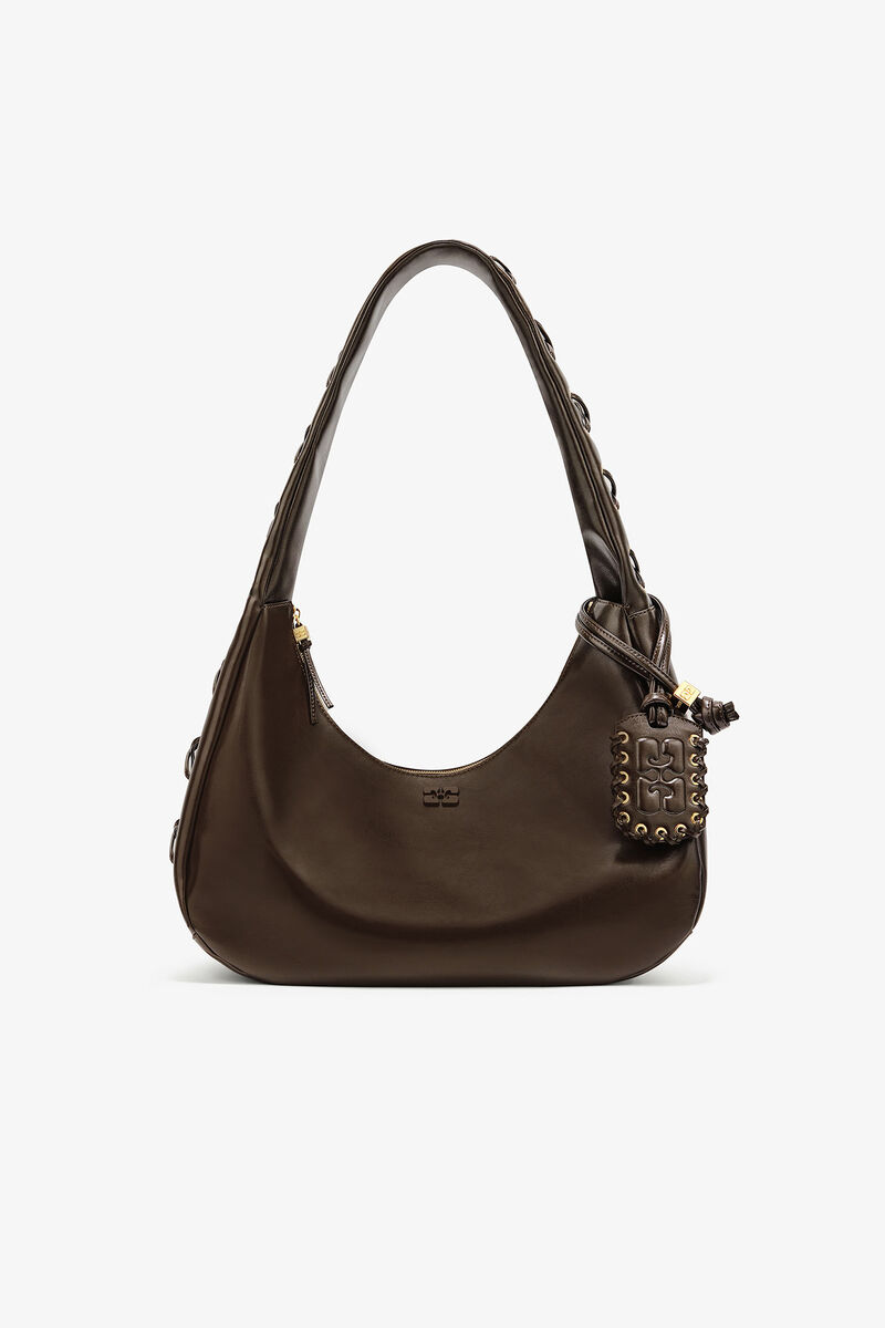 Green Medium Laces Hobo Bag, in colour Dark Olive - 1 - GANNI