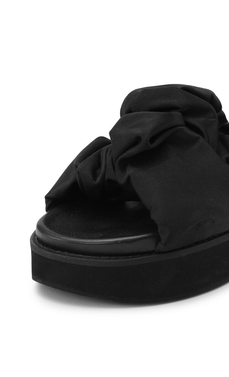 Low Flatform Ruched Sandals, Polyester, in colour Black - 3 - GANNI