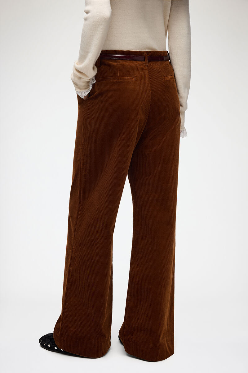 Trousers in Brown Corduroy, Organic Cotton, in colour Tortoise Shell - 3 - GANNI