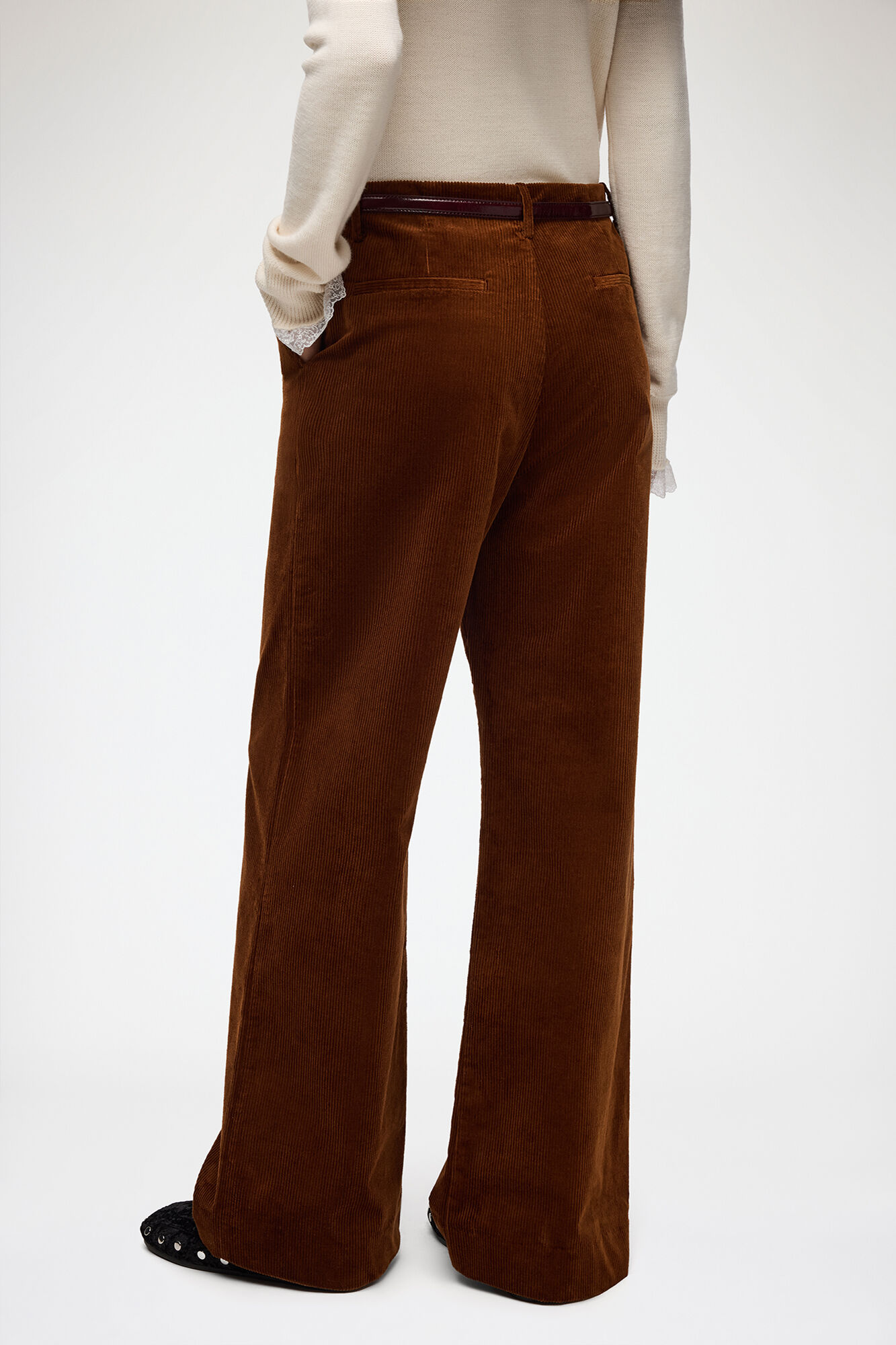 Trousers in Brown Corduroy, Organic Cotton, in colour Tortoise Shell - 3 - GANNI