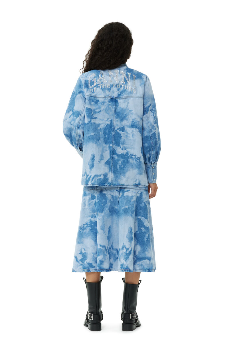 Blue Bleach Denim Hemd, Organic Cotton, in colour Light Blue Stone - 4 - GANNI