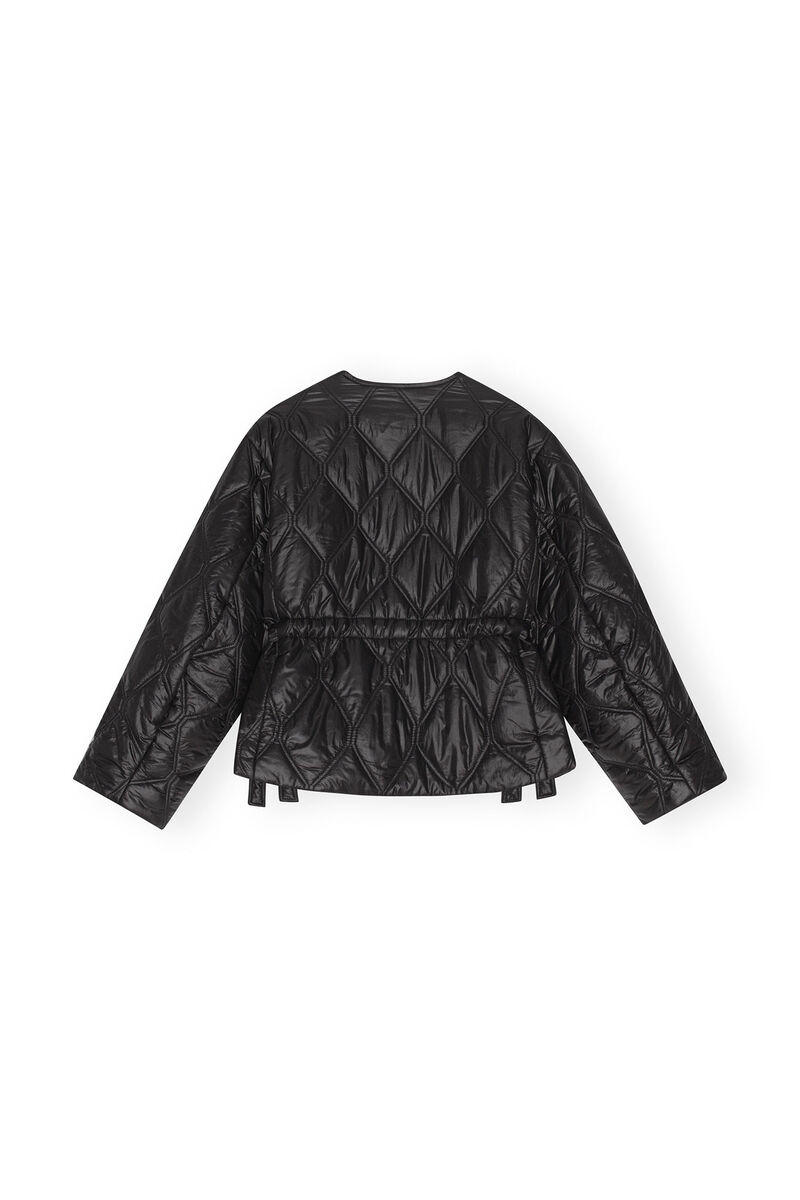 Black Shiny Quilt Jacket, Nylon, in colour Black - 2 - GANNI