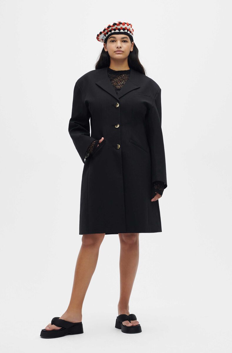 Tailored Long Jacket, Cotton, in colour Black - 1 - GANNI