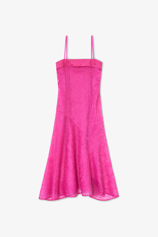 Dress in Pink Shibori Organza, Raspberry Rose