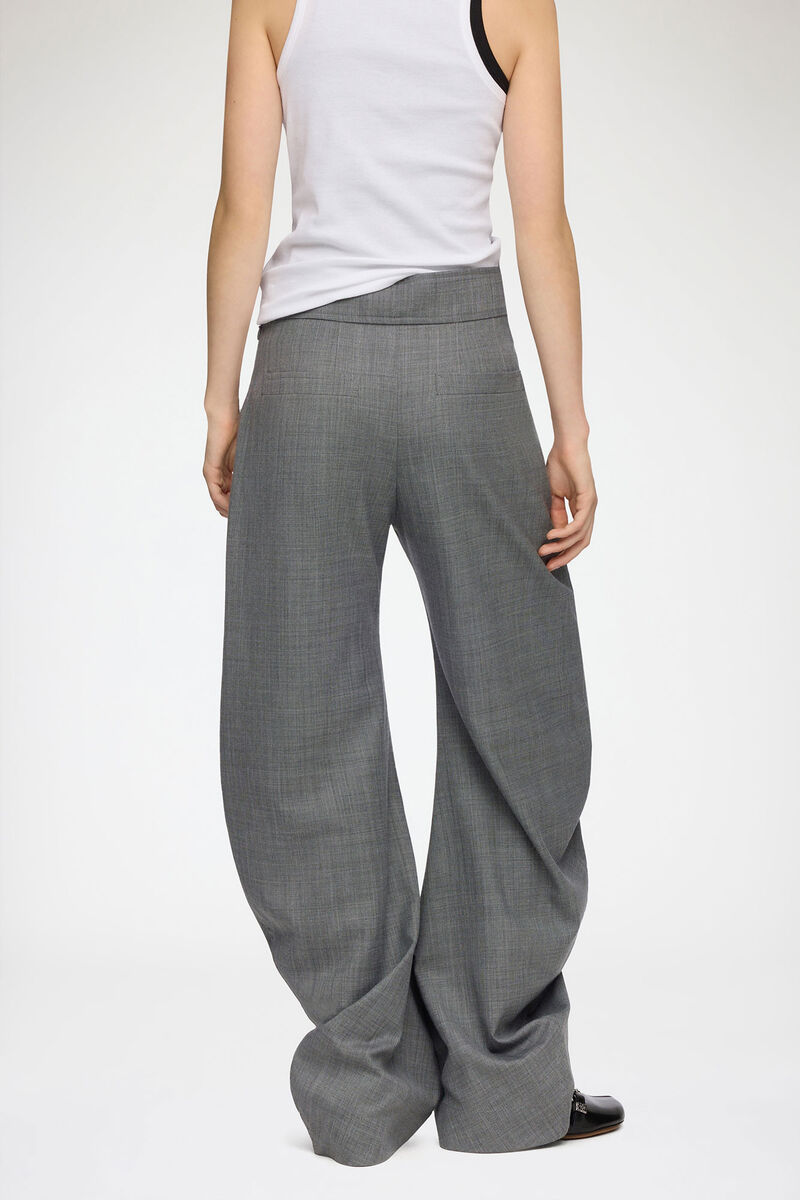 Pants in Grey Wool Melange, Wool, in colour Phantom - 3 - GANNI