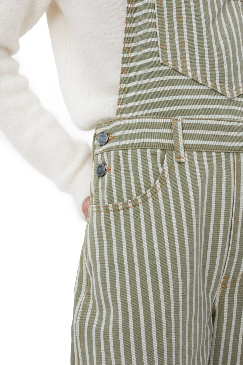 Stripe Denim Overalls, Cotton, in colour Stripe Loden Green - 6 - GANNI