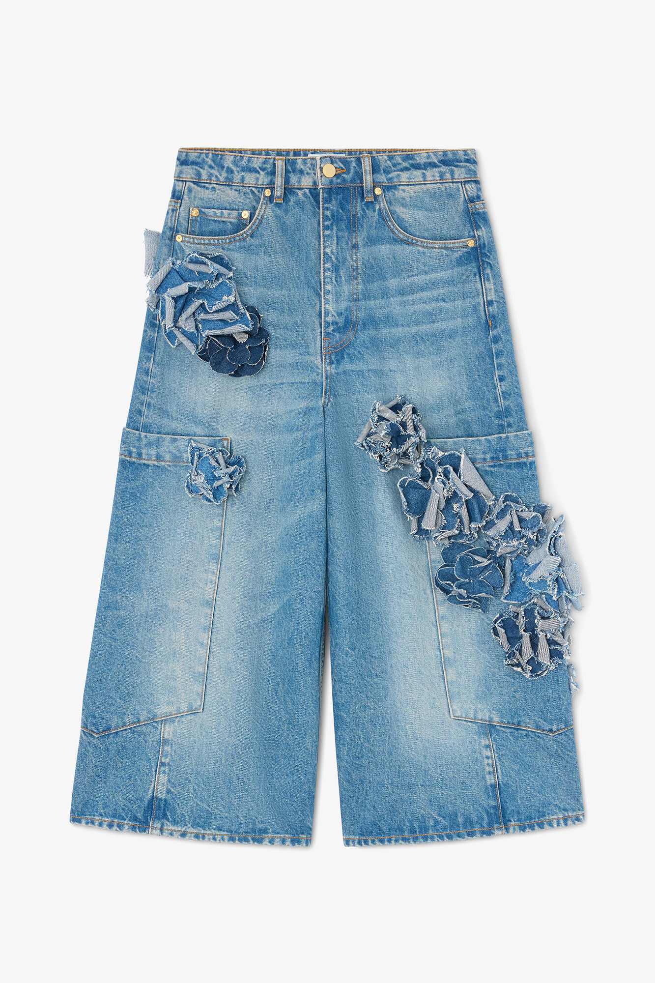Jean baggy court en denim rigide, Organic Cotton, in colour Mid Blue Stone - 1 - GANNI