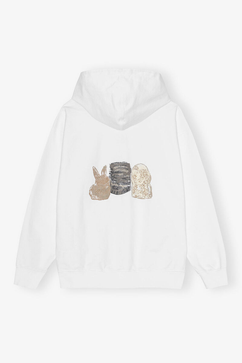 White Animal Print Hoodie, Cotton, in colour Bright White - 2 - GANNI