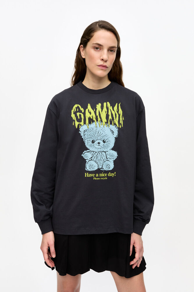 Svart långärmad Teddy t-shirt i basic bomull, Phantom