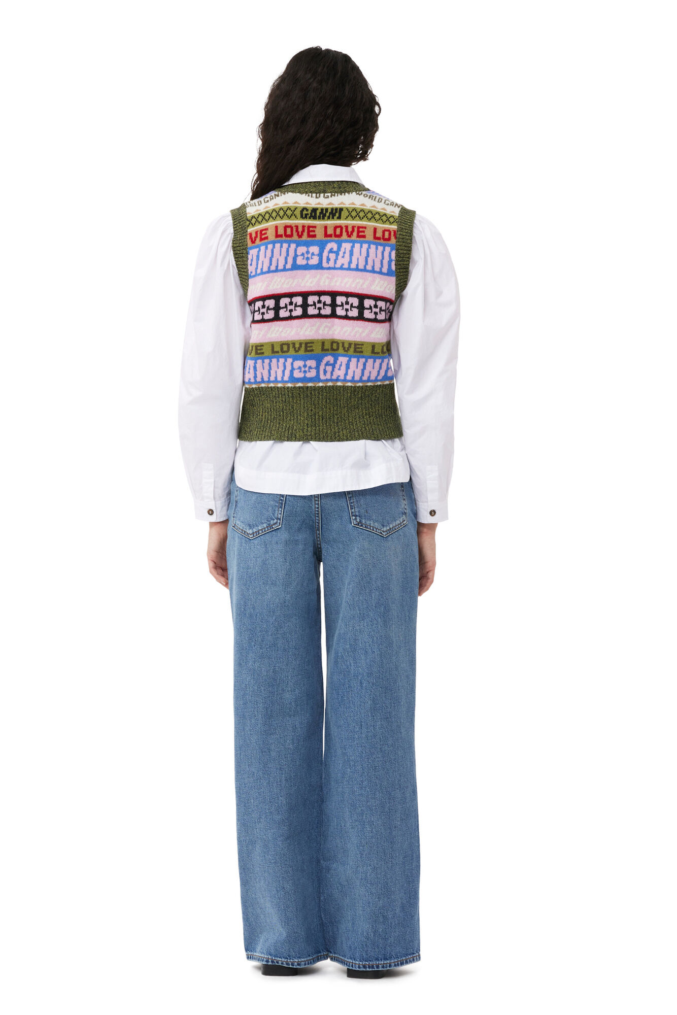 Graphic V-neck Vest, Recycled Polyamide, in colour Multicolour - 2 - GANNI