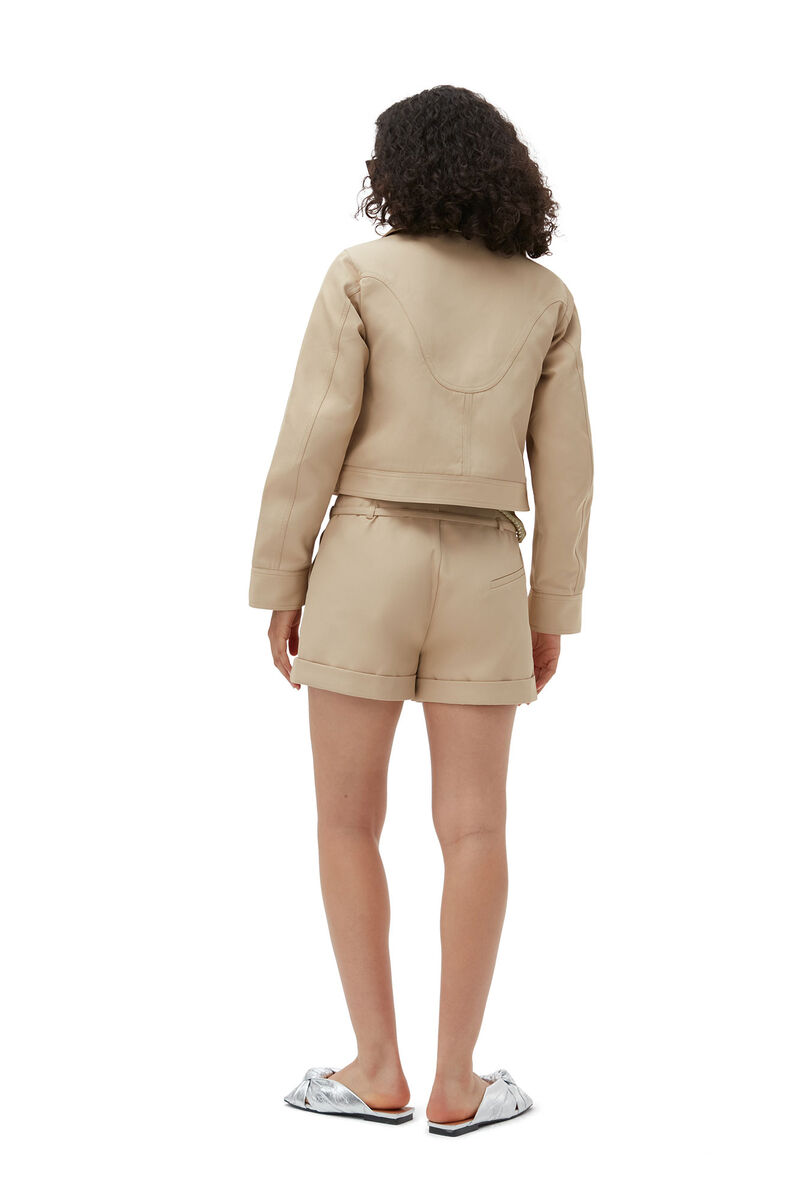 Heavy Twill Belt Shorts, Recycled Polyester, in colour Pale Khaki - 2 - GANNI