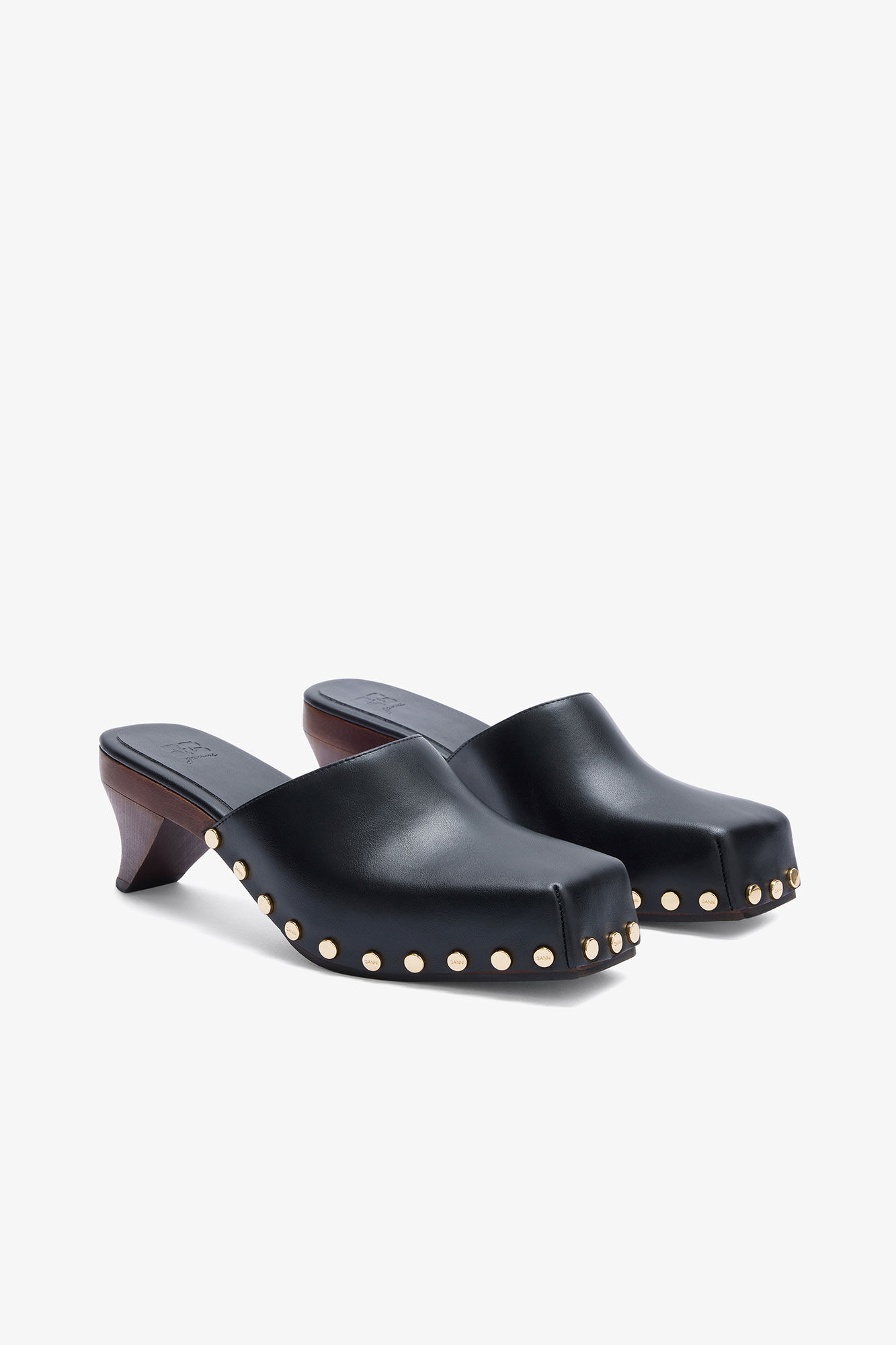 June Sabot Mule in Black, Recycled Leather, in colour Black - 2 - GANNI