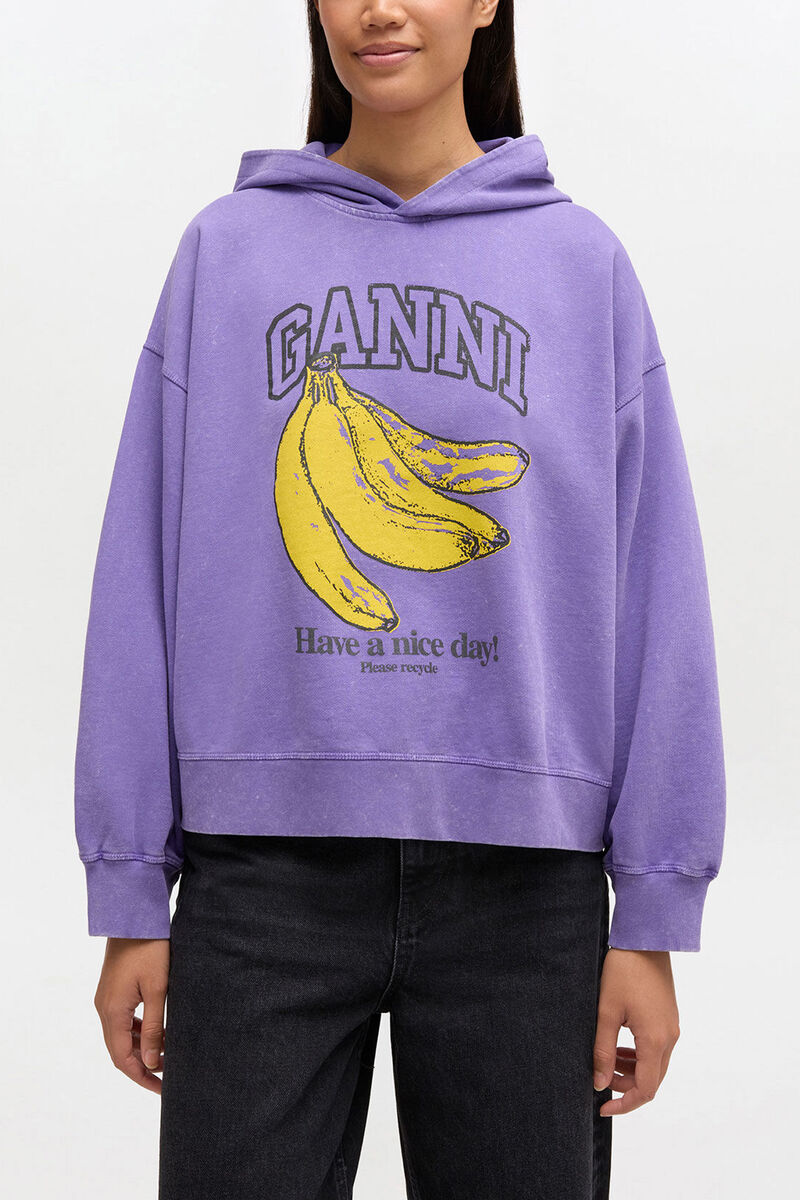 Vintage Wash Hoodie, Organic Cotton, in colour Passion Flower - 1 - GANNI
