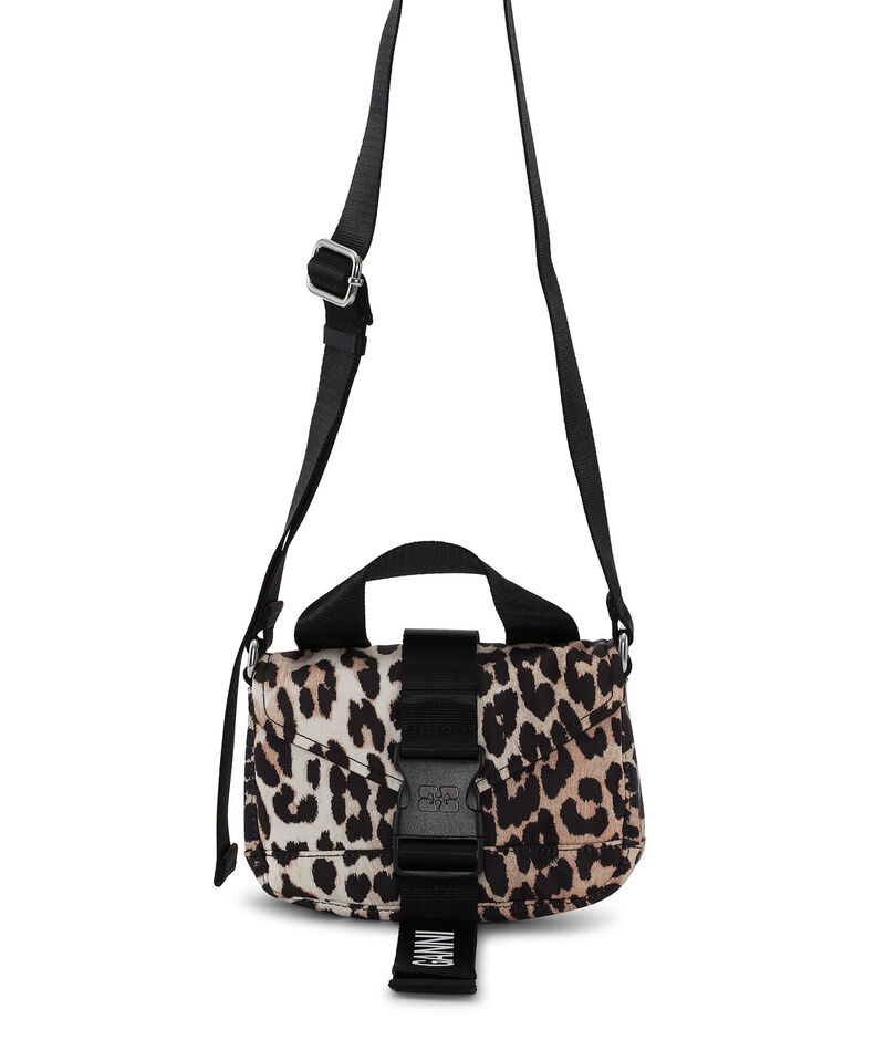 Leopard Tech Mini Satchel Tasche , Recycled Polyester, in colour Leopard - 1 - GANNI