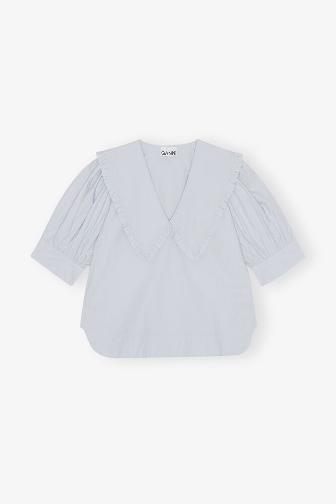 Heather Cotton Poplin Ruffle Blouse, Heather