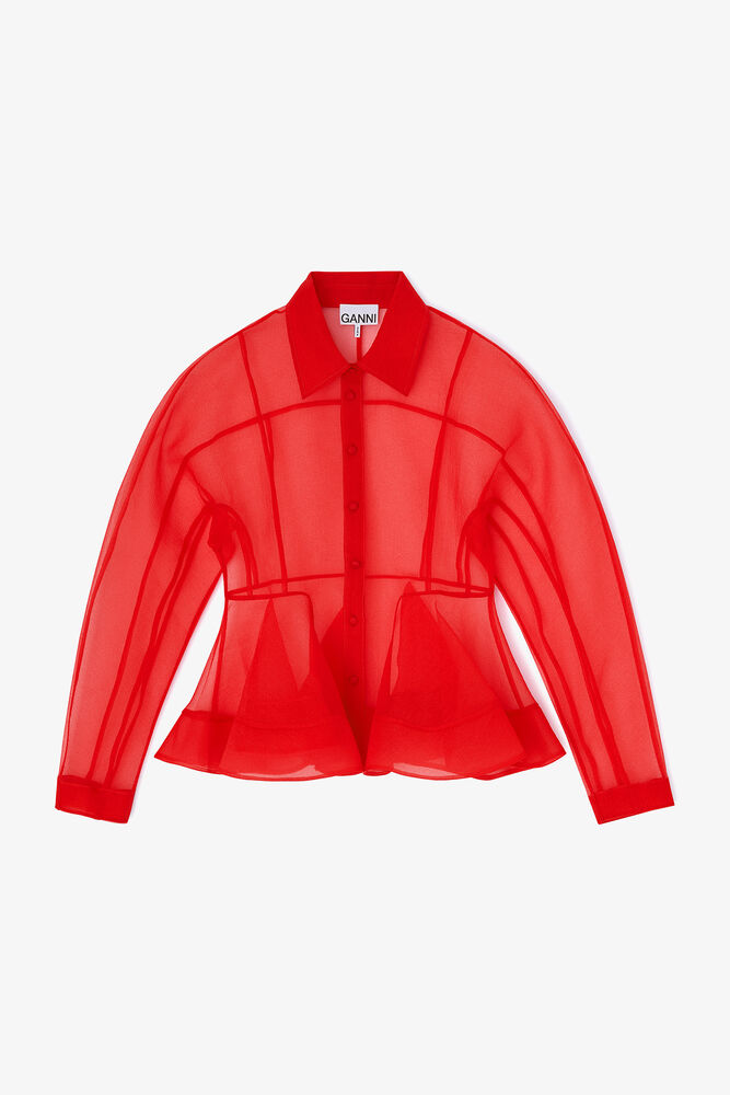Chemise p&eacute;plum rouge en organza, Mars Red